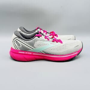 Brooks Shoes Womens 8 White Gray Pink Ghost 14 Road Running Athletic Sneakers